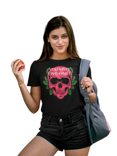  DAMSKA KOSZULKA CASUAL Z CZASZKĄ CZACHA SKULL YOU ONLY LIVE ONCE