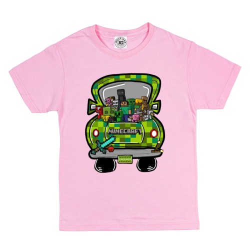 DZIECIĘCA KOSZULKA GRA MINECRAFT SAMOCHÓD RÓŻOWA MIN08