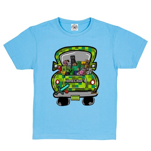 DZIECIĘCA KOSZULKA GRA MINECRAFT SAMOCHÓD BŁĘKITNA MIN09 1