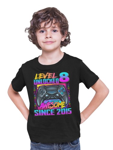  DZIECIĘCA KOSZULKA NA 8 URODZINY LEVEL 8 UNLOCKED 2015 