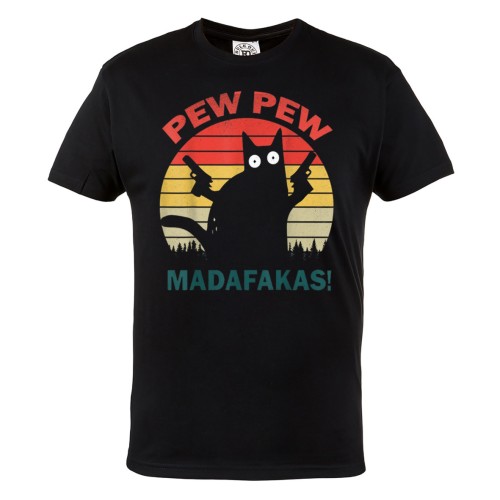  MĘSKA KOSZULKA PEW PEW MADAFAKAS CZARNY KOT
