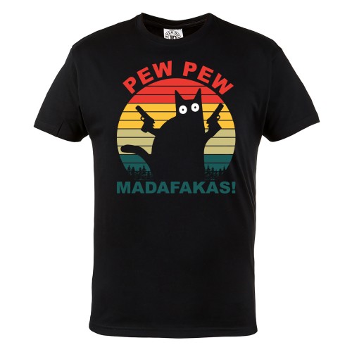 KOSZULKA MĘSKA CZARNY KOT PEW PEW MADAFAKAS 