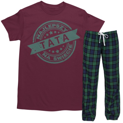 Piżama męska „Najlepszy Tata na świecie” – prezent na Dzień Ojca, koszulka + spodnie w kratę 1