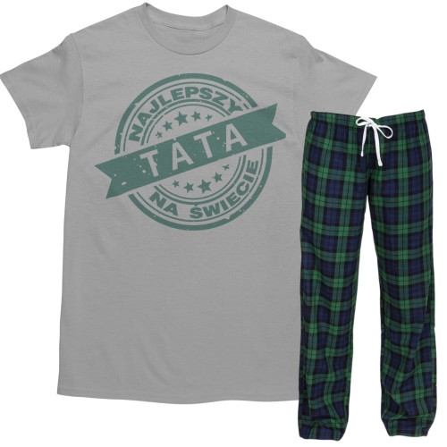Męska piżama prezent dla taty – koszulka z nadrukiem + spodnie w kratę „Najlepszy Tata” 1