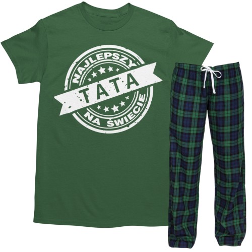 Komplet piżamowy męski dla taty – koszulka z napisem „Najlepszy Tata” + spodnie w kratę prezent 1