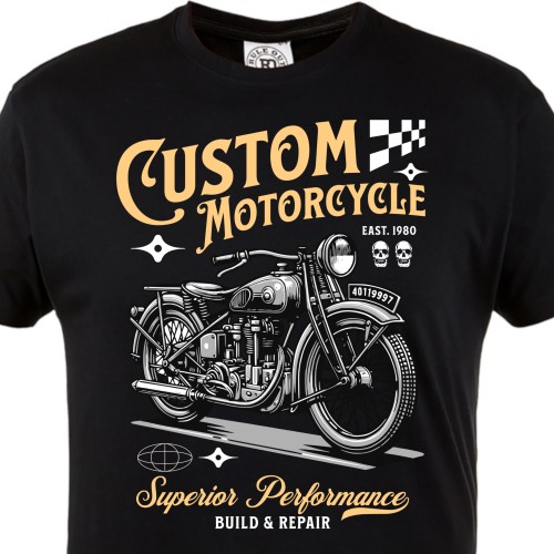 Koszulka męska Custom Motorcycle – czarny t-shirt motocyklowy vintage, prezent dla motocyklisty 1