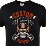 Koszulka męska Custom Motors – czarny t-shirt motocyklowy skull, prezent dla motocyklisty