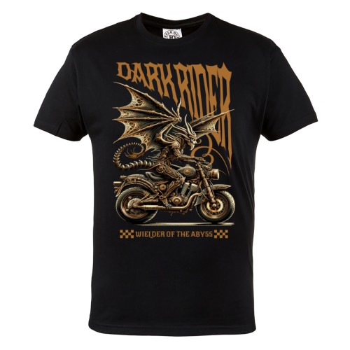 Koszulka męska Dark Rider Dragon – czarny t-shirt motocyklowy fantasy, smok na motorze, prezent 2