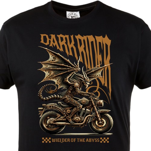 Koszulka męska Dark Rider Dragon – czarny t-shirt motocyklowy fantasy, smok na motorze, prezent 1