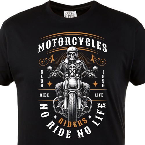 Koszulka męska Motorcycles Riders – czarny t-shirt motocyklowy skeleton rider, Ride No Life