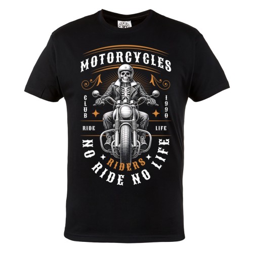 Koszulka męska Motorcycles Riders – czarny t-shirt motocyklowy skeleton rider, Ride No Life 2