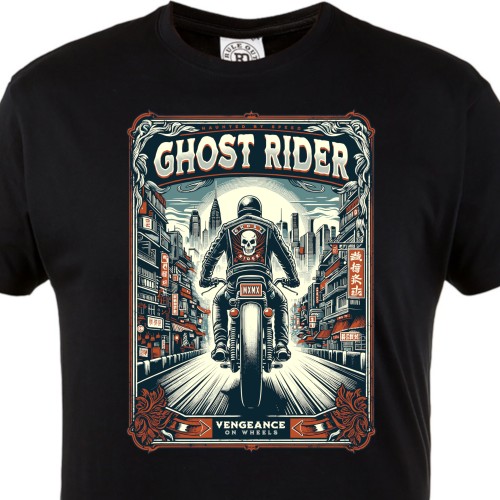 Koszulka męska Ghost Rider – czarny t-shirt motocyklowy city rider, vengeance on wheels 1