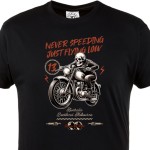 Koszulka męska Never Speeding Just Flying Low – czarny t-shirt motocyklowy skull rider, biker styl