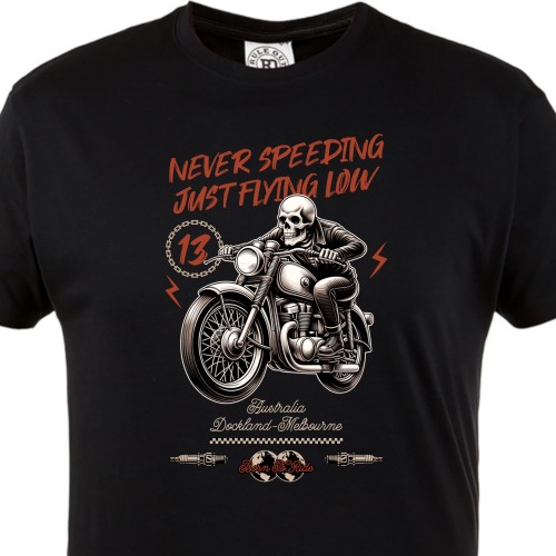 Koszulka męska Never Speeding Just Flying Low – czarny t-shirt motocyklowy skull rider, biker styl 1