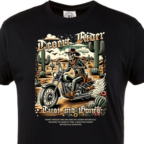 Koszulka męska Desert Rider – czarny t-shirt motocyklowy skeleton, western biker styl 1