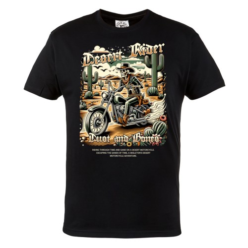 Koszulka męska Desert Rider – czarny t-shirt motocyklowy skeleton, western biker styl 2