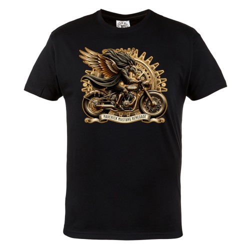 Koszulka męska Maverick Mustang Renegade – czarny t-shirt motocyklowy steampunk, skrzydlaty rider 2
