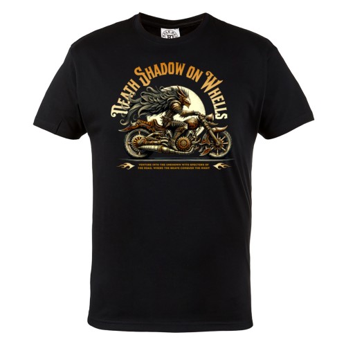Koszulka męska Death Shadow on Wheels – czarny t-shirt motocyklowy, fantasy rider, biker styl 2