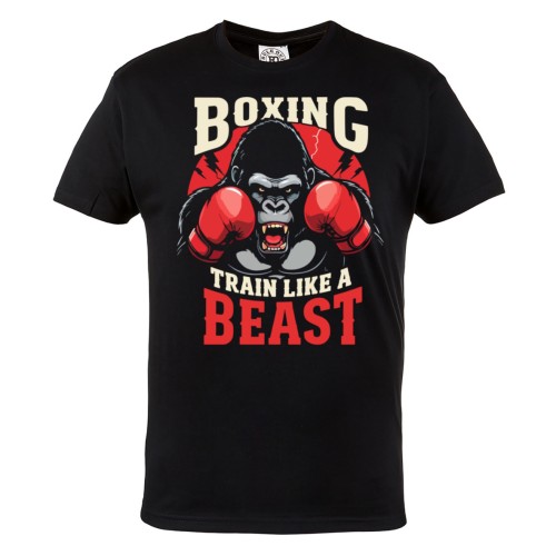 Koszulka męska Boxing Train Like a Beast – czarny t-shirt bokserski, gorilla, siłownia, sport 2