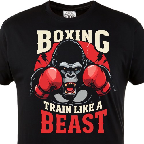Koszulka męska Boxing Train Like a Beast – czarny t-shirt bokserski, gorilla, siłownia, sport 1