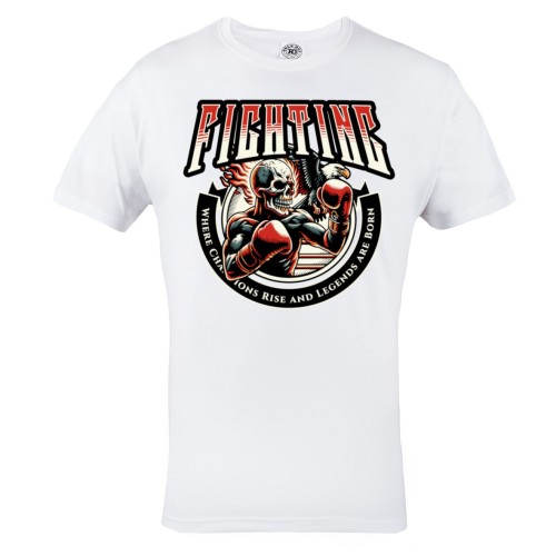 Koszulka męska Fighting – biały t-shirt bokserski, skull fighter, siłownia, sportowy styl 2