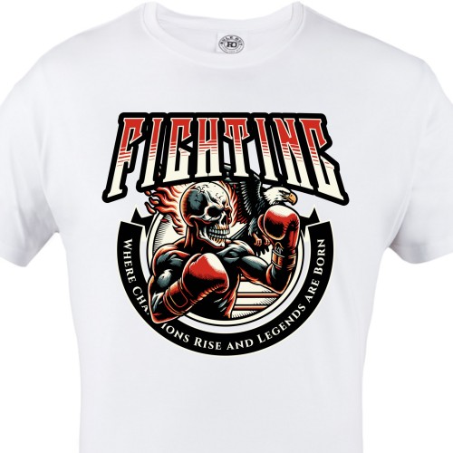 Koszulka męska Fighting – biały t-shirt bokserski, skull fighter, siłownia, sportowy styl 