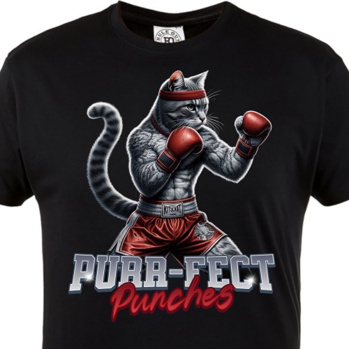 Koszulka Purr-fect Punches – śmieszny kot bokser, boks, MMA, funny cat boxing t-shirt 1