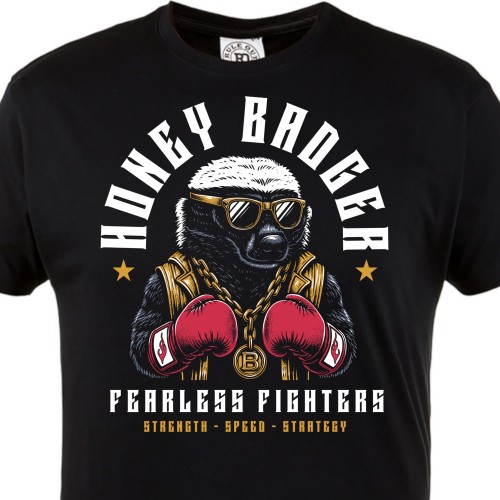 Koszulka Honey Badger Boxing – fearless fighter, borsuk bokser, odzież sportowa MMA streetwear 1