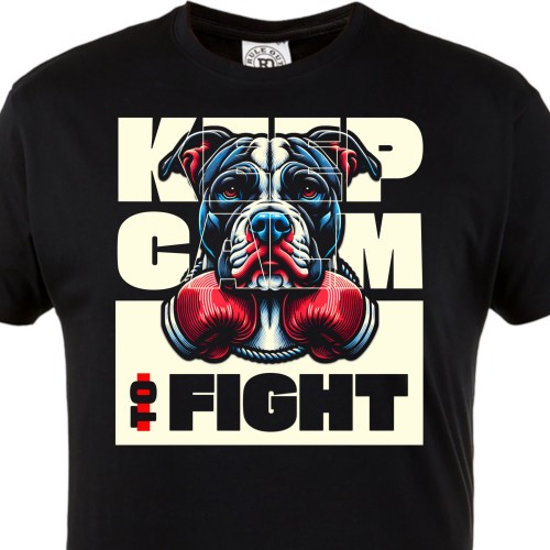 Keep Calm & Fight Koszulka – pitbull boxer, motyw bokserski, MMA streetwear, fighter mindset