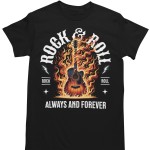 Koszulka Płonąca Gitara Rock and Roll Ogień Muzyczny Design Dla Fanów Rocka