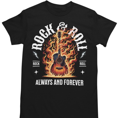 Koszulka Płonąca Gitara Rock and Roll Ogień Muzyczny Design Dla Fanów Rocka 1