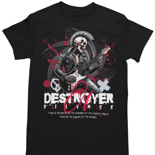 Koszulka Punk Rock Szkielet z Gitarą Elektryczną Streetwear Rebel Style Muzyczny 1