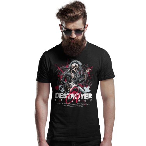 Koszulka Punk Rock Szkielet z Gitarą Elektryczną Streetwear Rebel Style Muzyczny 2