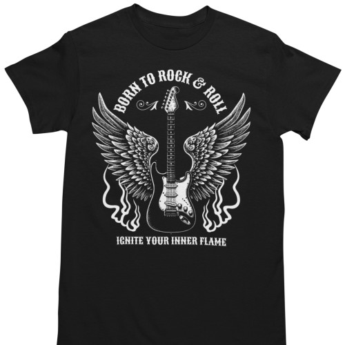 Koszulka Gitara ze Skrzydłami Rock and Roll Vintage Styl Muzyczny Dla Fanów Rocka