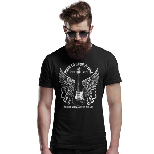 Koszulka Gitara ze Skrzydłami Rock and Roll Vintage Styl Muzyczny Dla Fanów Rocka 2