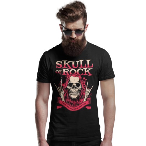 Koszulka Rock Metal Czaszka Długie Włosy Gitara Riff Styl Alternatywny Streetwear Unisex 2