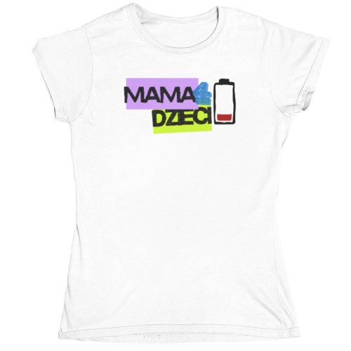 Koszulka damska Mama 4 dzieci – śmieszna koszulka dla mamy z nadrukiem bateria – prezent na Dzień Mamy 2