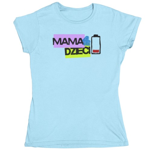 Koszulka damska Mama 4 dzieci – śmieszna koszulka dla mamy z nadrukiem bateria – prezent na Dzień Mamy 4