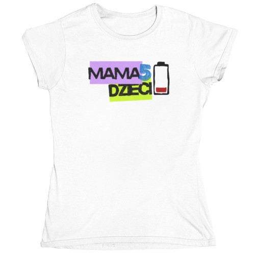 Koszulka damska Mama 5 dzieci śmieszna koszulka dla mamy z nadrukiem bateria prezent na Dzień Mamy 4
