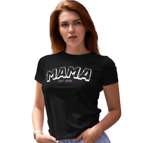 Koszulka damska czarna Mama EST 2026 koszulka dla przyszłej mamy prezent na Dzień Mamy baby shower 1