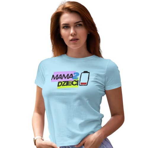 Koszulka damska Mama 2 dzieci śmieszna koszulka dla mamy z nadrukiem bateria prezent na Dzień Mamy 4