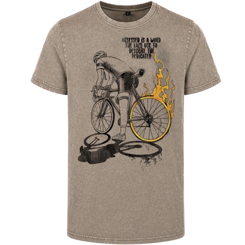 Koszulka męska kolarz ogień vintage acid wash koszulka rowerowa retro streetwear grafika rower 2