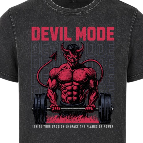 Koszulka męska Devil Mode siłownia acid wash vintage koszulka gym streetwear fitness 1