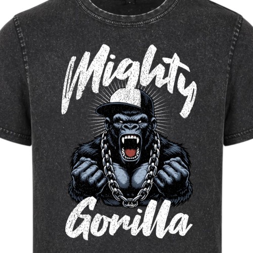 Koszulka męska Mighty Gorilla acid wash vintage streetwear koszulka z nadrukiem goryl 1