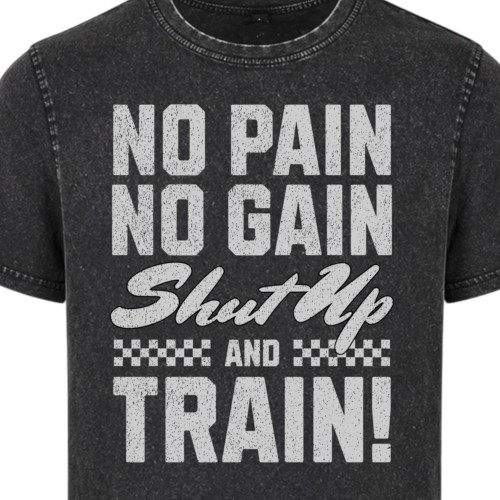Koszulka męska No Pain No Gain Shut Up And Train acid wash vintage koszulka gym fitness 