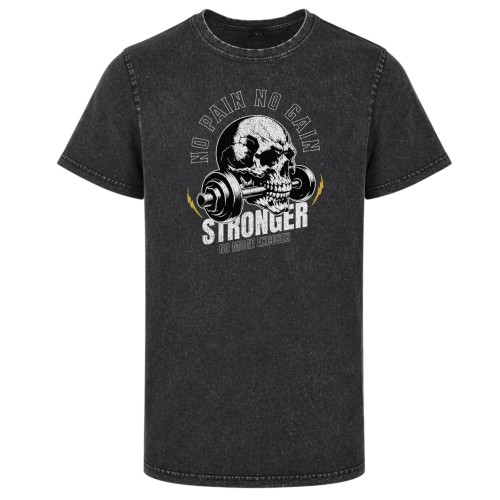 Koszulka męska No Pain No Gain Stronger czaszka sztanga acid wash vintage gym 2