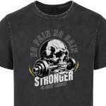 Koszulka męska No Pain No Gain Stronger czaszka sztanga acid wash vintage gym