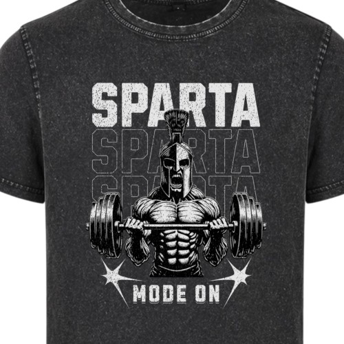 Koszulka męska Sparta Mode On siłownia acid wash vintage koszulka gym wojownik