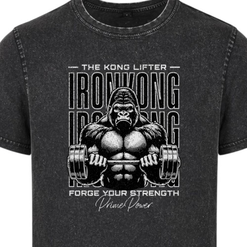 Koszulka męska Iron Kong gym acid wash vintage koszulka fitness goryl sztanga
