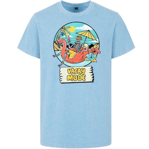 Koszulka męska acid wash Vacay Mode wakacyjna vintage lato plaża streetwear retro flaming czaszka summer shirt 2